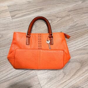 Fossil Orange Satchel with Brown Handles